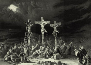 & Ives lithograph shows the tumult surrounding Jesus' crucifixion ...