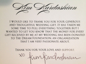 Kim Kardashian Makes Donation to Charity for Wedding Gifts Received
