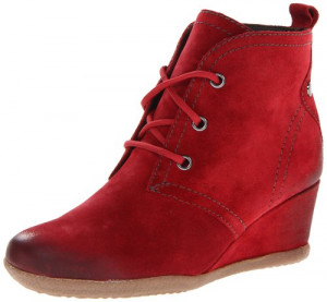 Red suede lace up wedge ankle boot by Geox