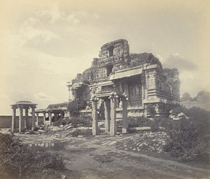 Ruins of a temple, entirely made of stone. The four-storied temple ...
