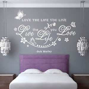 White-Bob-Marley-Quote-Love-The-Life-You-Live-Vine-Art-Wall-Sticker ...