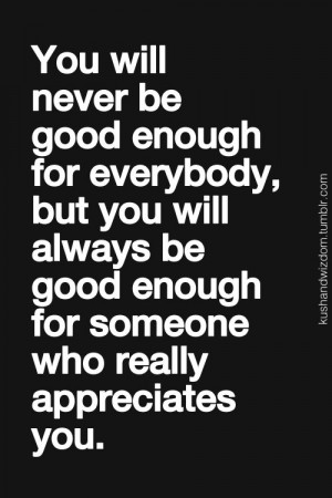 never be good enough for everybody, but you will always be good enough ...