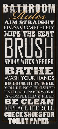 Bathroom Rules by Jim Baldwin Signs Sayings art wall retro customized ...