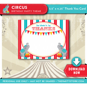Circus Theme Birthday Party Thank You Cards