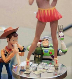 Woody and Buzz go to the strip club