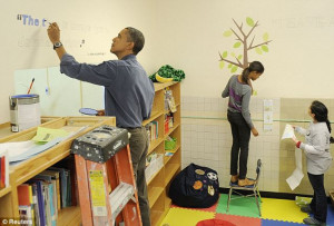 Active: Malia (center) seems to have taken to the decorating portion ...