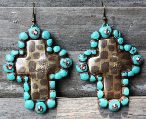 Holier Than Thou Cross Earrings in Cheetah and Antique Turquoise by ...