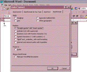 MS Word screen showing Autocorrect options tab