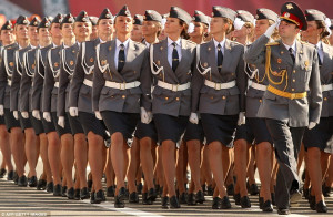 Proud: Female Russian police cadets march through Dvortsovaya Square ...