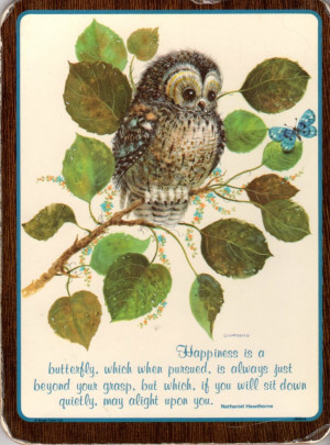 Vintage Inspirational Owl Wall Hanging - Happiness Quote from ...