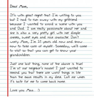 letter to mom by son on exam result