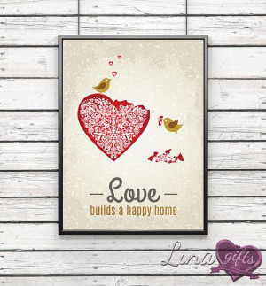 LOVE builds a HAPPY HOME family quote love birds by LinaGifts, £7.30