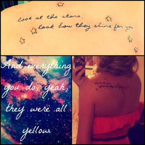 Coldplay yellow lyrics quote tattoo with Aries constellation :)
