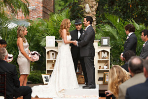 an island style hut was the perfect backdrop for this couple who