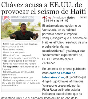 ... story entitled Chavez accuses US of causing earthquake in Haiti