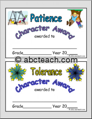 ... Awards - Printable Certificate - Patience and Tolerance - preview 1