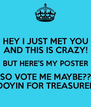 HEY I JUST MET YOU AND THIS IS CRAZY! BUT HERE'S MY POSTER SO VOTE ME ...