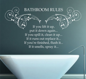 Bathroom Rules Quote, Vinyl Wall Art Sticker Decal Mural, Bedroom