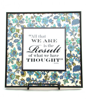 Framed Buddha quote on 1970's Vintage Floral Wallpaper blue and green ...