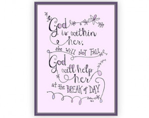 Psalm 46:5 Religious Quote, God is Within Her, Girls Bible Verse Art ...