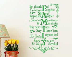 Family Wall Decal Rules Vinyl Wall Quote Be Thankful Say I Love You ...