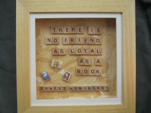 ... tile art in wooden box frame - Ernest Hemingway book quote 12 x 12