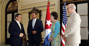 Cuban Foreign Minister Bruno Rodriguez converses with Flake and fellow ...