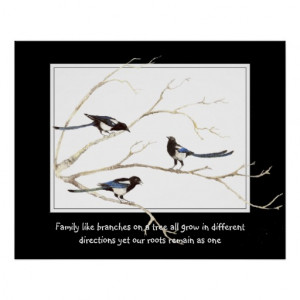 Family Quote with Watercolor Magpie Bird Family Print