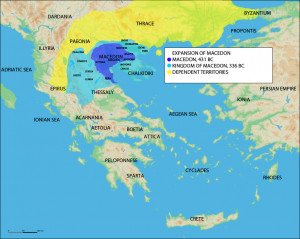 map showing the expansion of Macedon , around the time of the ...