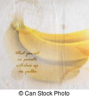 Quote on wrinkled vintage paper background of bunch of bananas with ...