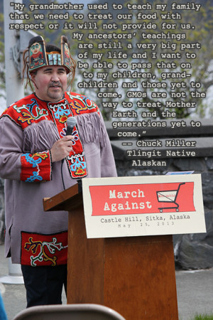 Chuck Miller speaks at Sitka's March Against Monsanto. 