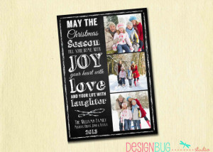 Card - Family Photo Christmas Card - Christmas Quote on Chalkboard ...