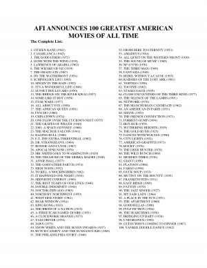AFI Top 100 - AFI ANNOUNCES 100 GREATEST AMERICAN MOVIES OF ALL TIME ...