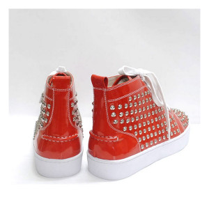 Louboutin Louis Studded High Top Sneakers Red Red Bottom Shoes