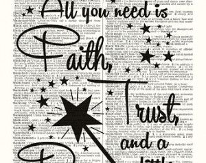 Art Print Peter Pan Quote Faith Trust and Pixie Dust Upcycled Book ...