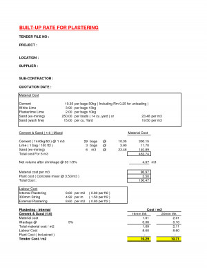 Build Up Rate Format - Plastering by faizalahmad90