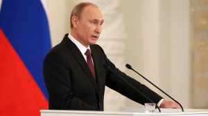 Russian President Vladimir Putin addresses the Federal Assembly ...