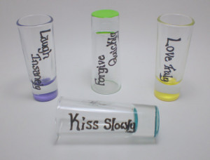 ... Painted Shot Glasses with Life Sayings - Set of 4 Double Shot Glasses