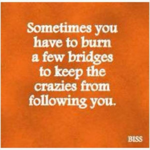 ... burn a few bridges to keep the crazies from following you funny quote