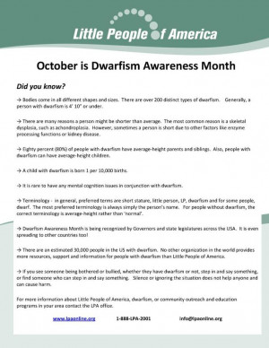 October is Dwarfism Awareness Month