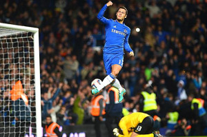 Eden Hazard of Chelsea celebrates his penalty