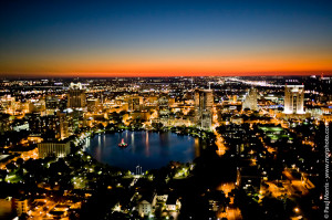 aerial view of miami at twilight looking west on flaglar street from