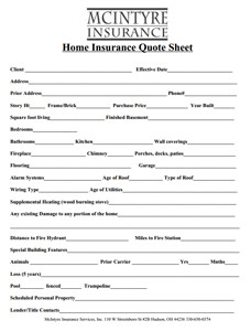 Download Homeowners Insurance Quote Sheet