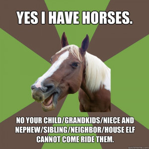 ... ask us if your kids can ride our horse. The answer is no. Every time