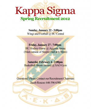 Kappa Sigma Spring Recruitment 2012 Schedule