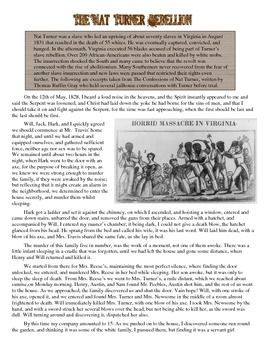Fantastic Primary Source Worksheet on Nat Turner's Slave Rebellion ...