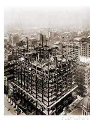 Woolworth Building Steel Frame Structure under Construction, New York