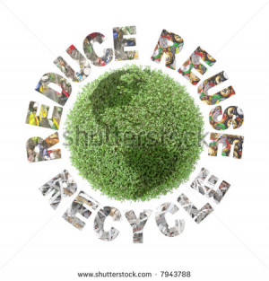 Green plant globe and three ecological phrases - reduce-reuse-recycle ...