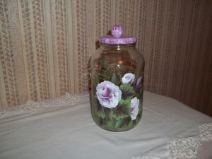 another upcycled 1/2 gal. pickle jar w/pink roses
