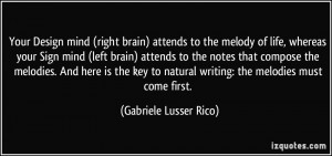 Your Design mind (right brain) attends to the melody of life, whereas ...
